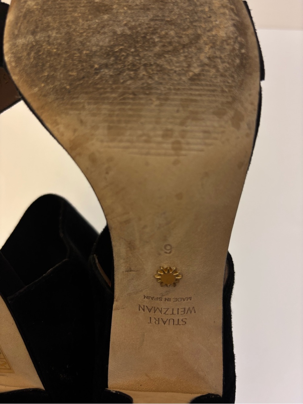 Stuart Weitzman Black Suede Mid Block Heel Sandals Women’s 6 - Picture 8 of 9